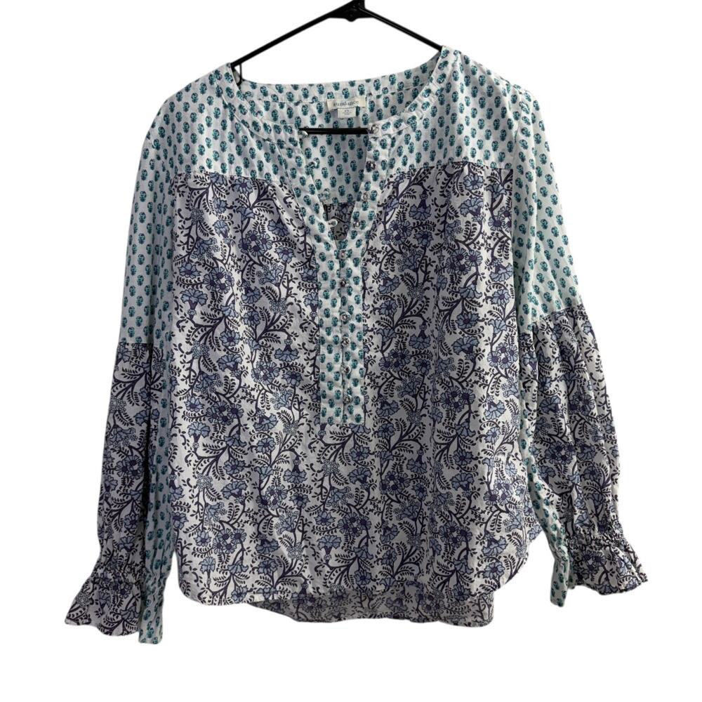 Sundance Floral Top Womens Petite Small Long Sleeve Button Henley Peasant Boho
